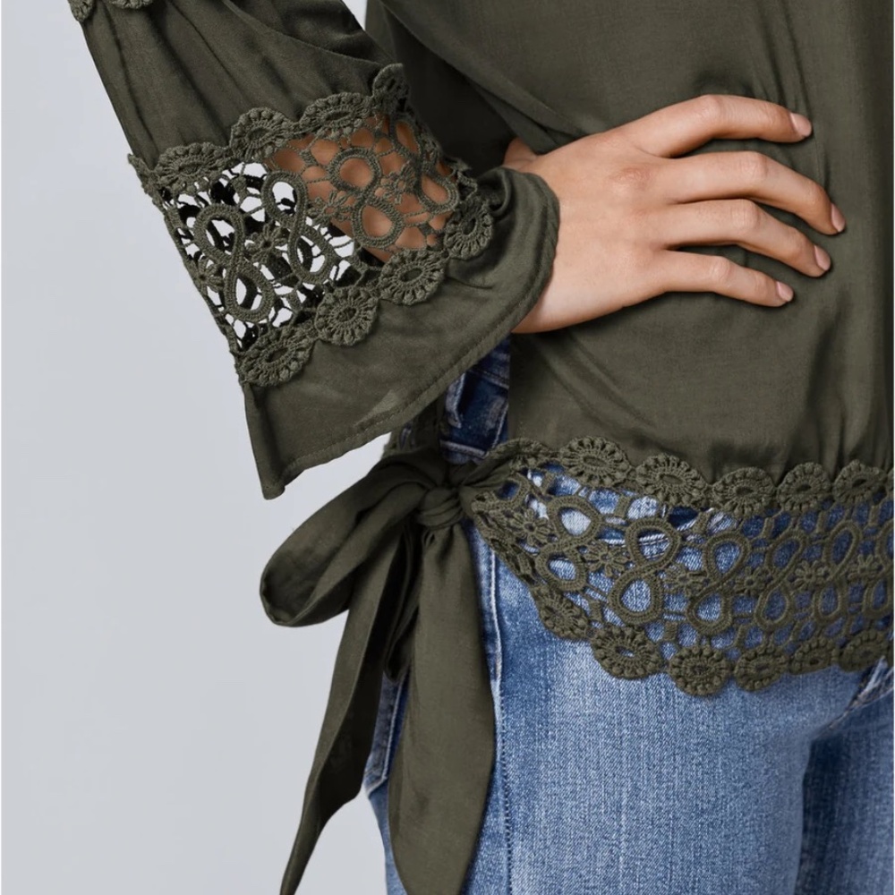 VENUS Crochet Side Tie Top Olive Green - Picture 6 of 11